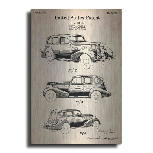 Luxe Metal Art 'Luxury Automobile Blueprint Patent Parchment' Metal Wall Art