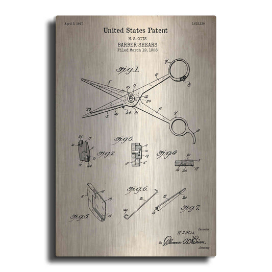 Luxe Metal Art 'Barber Shears Blueprint Patent Parchment' Metal Wall Art