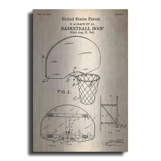 Luxe Metal Art 'Basketball Hoop Blueprint Patent Parchment' Metal Wall Art