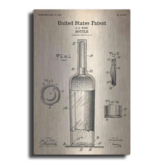Luxe Metal Art 'Bottle Blueprint Patent Parchment' Metal Wall Art