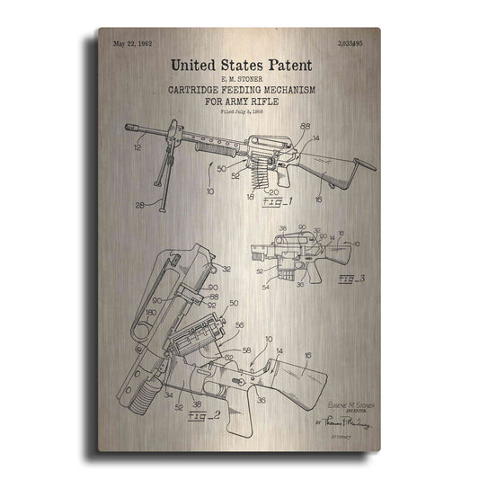 Luxe Metal Art 'Ammunition Feeder for Army Rifle Blueprint Patent Parchment' Metal Wall Art