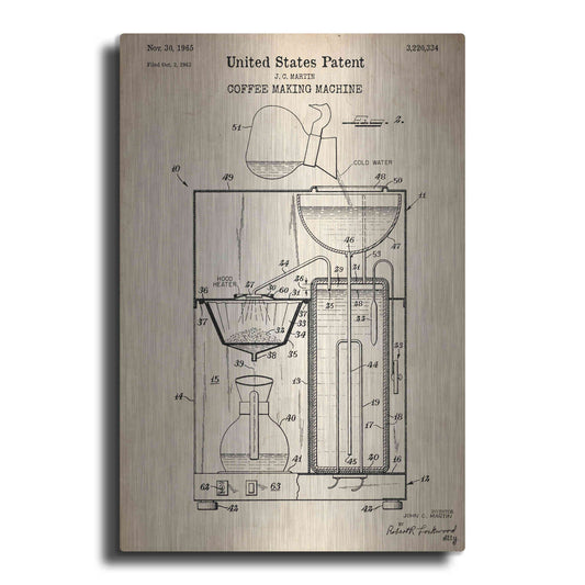 Luxe Metal Art 'Coffee Machine Blueprint Patent Parchment' Metal Wall Art