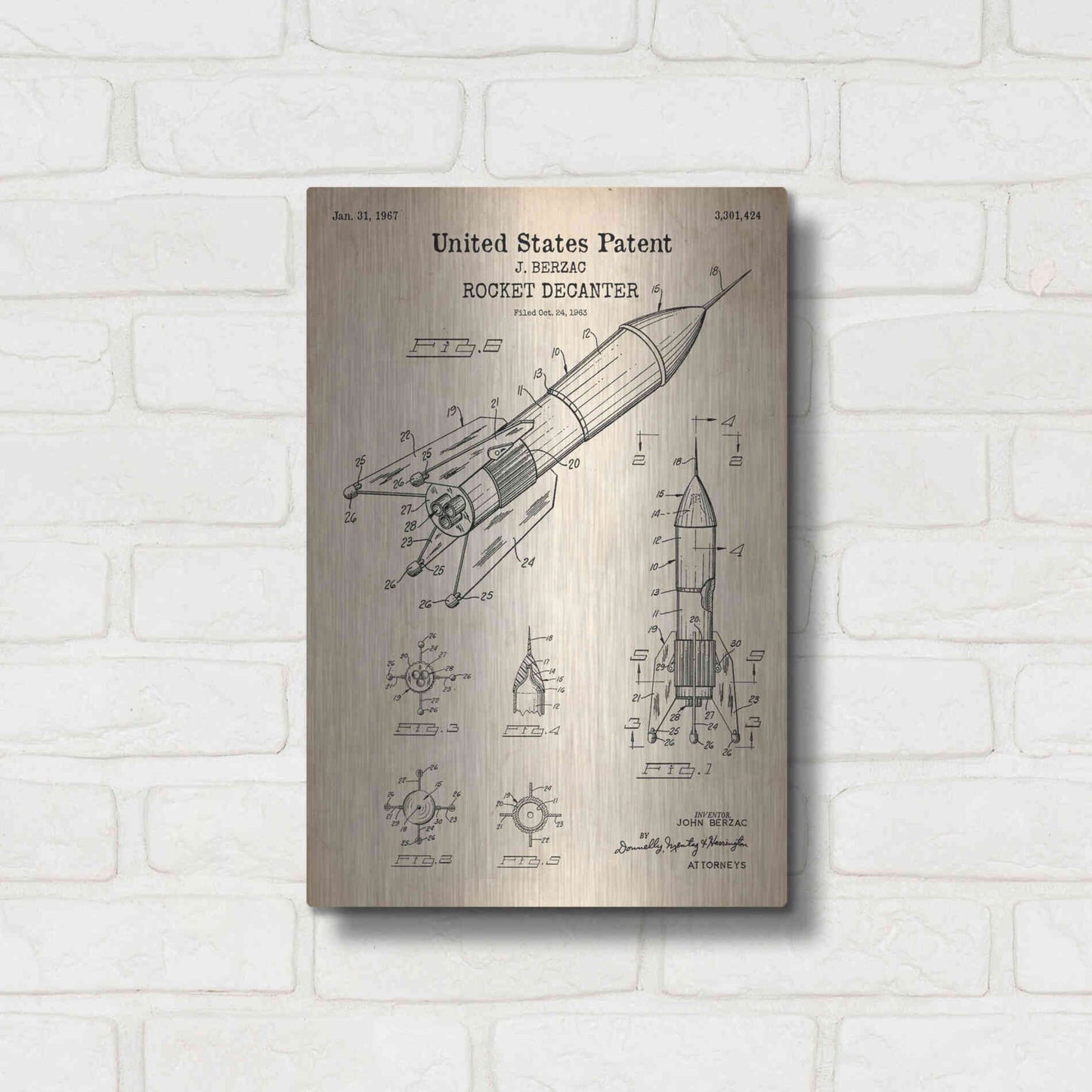 Luxe Metal Art 'Rocket Ship Blueprint Patent Parchment' Metal Wall Art,12x16