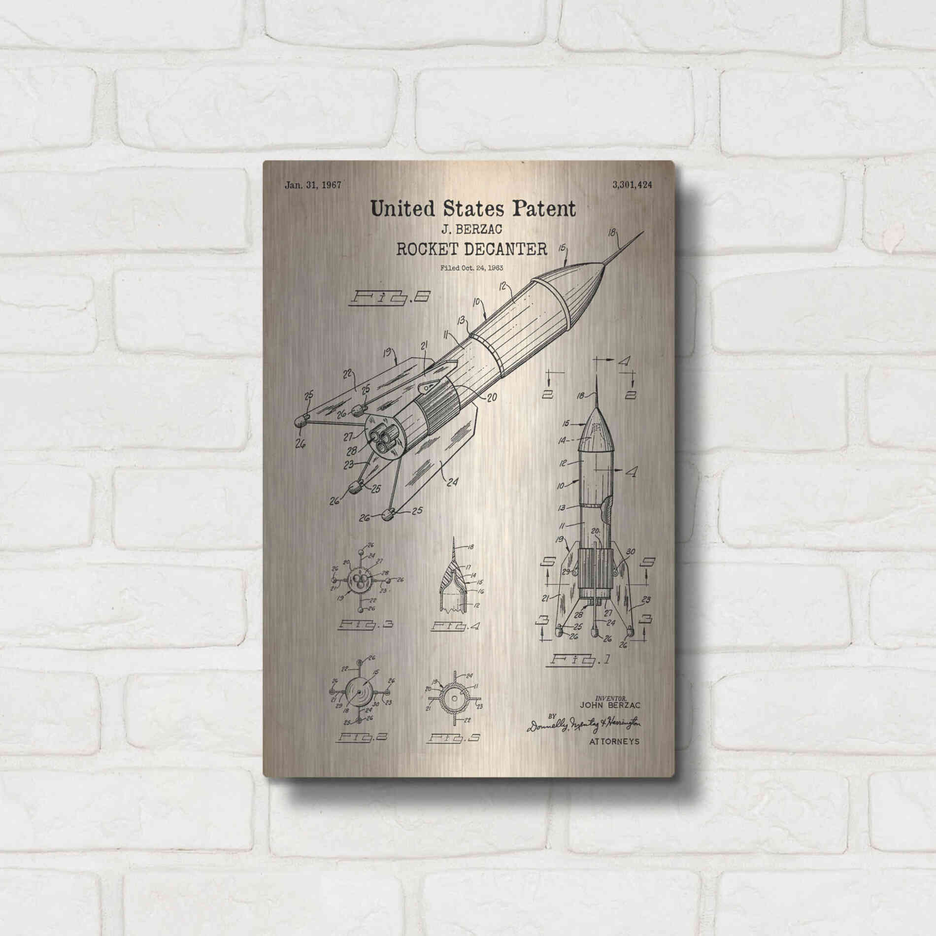 Luxe Metal Art 'Rocket Ship Blueprint Patent Parchment' Metal Wall Art,12x16