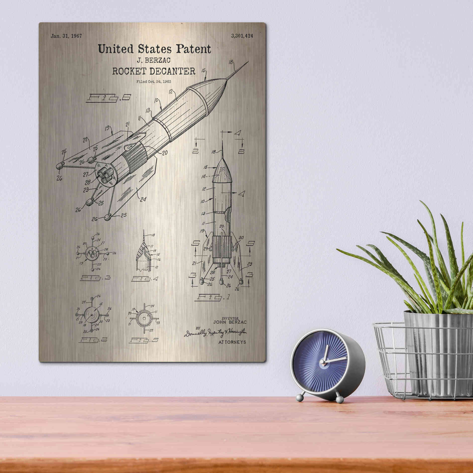 Luxe Metal Art 'Rocket Ship Blueprint Patent Parchment' Metal Wall Art,12x16