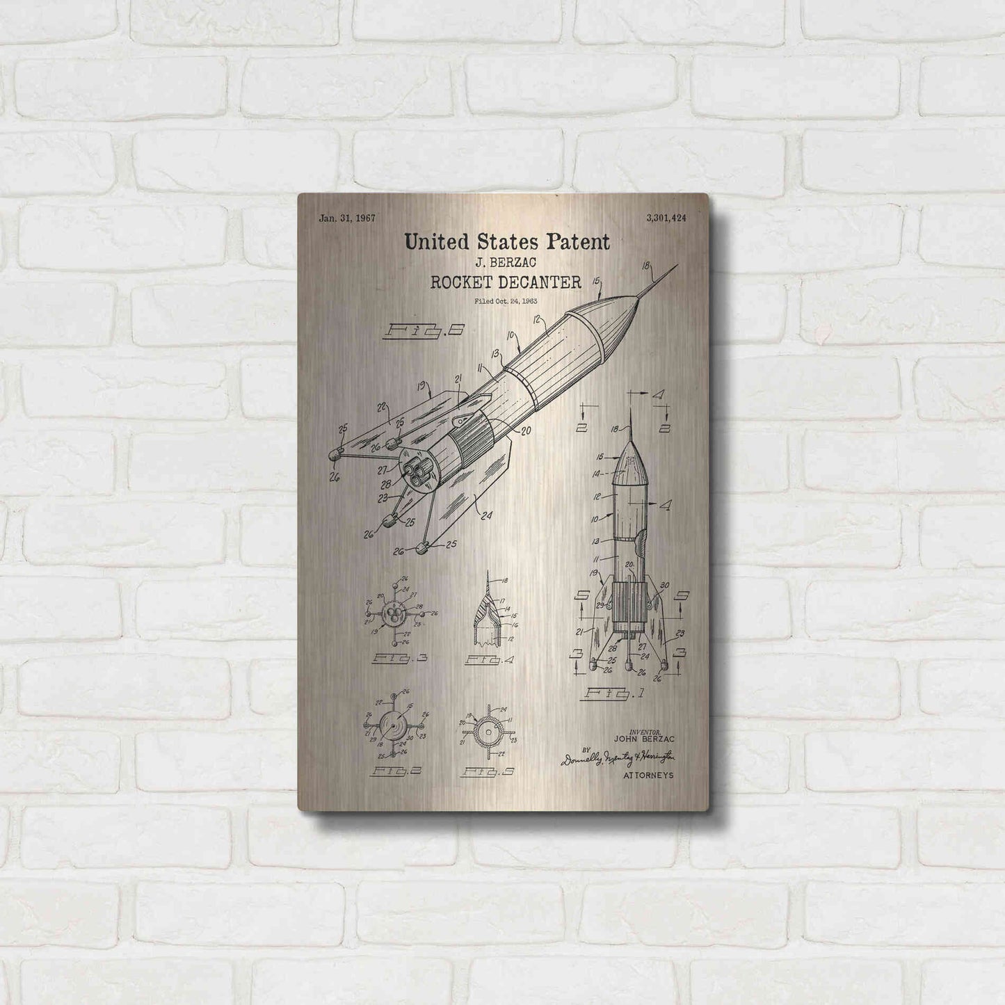 Luxe Metal Art 'Rocket Ship Blueprint Patent Parchment' Metal Wall Art,16x24