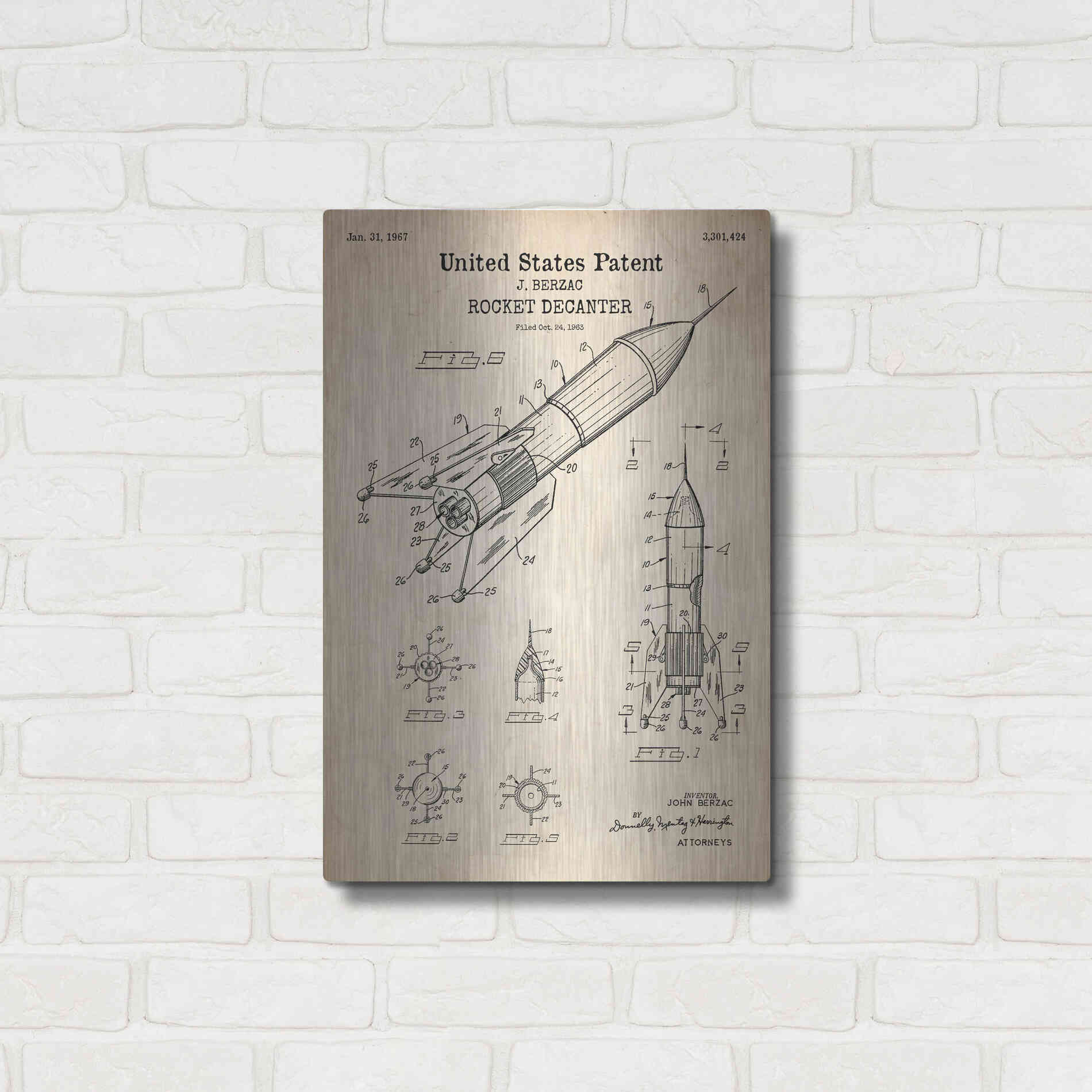 Luxe Metal Art 'Rocket Ship Blueprint Patent Parchment' Metal Wall Art,16x24