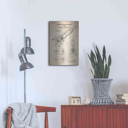 Luxe Metal Art 'Rocket Ship Blueprint Patent Parchment' Metal Wall Art,16x24