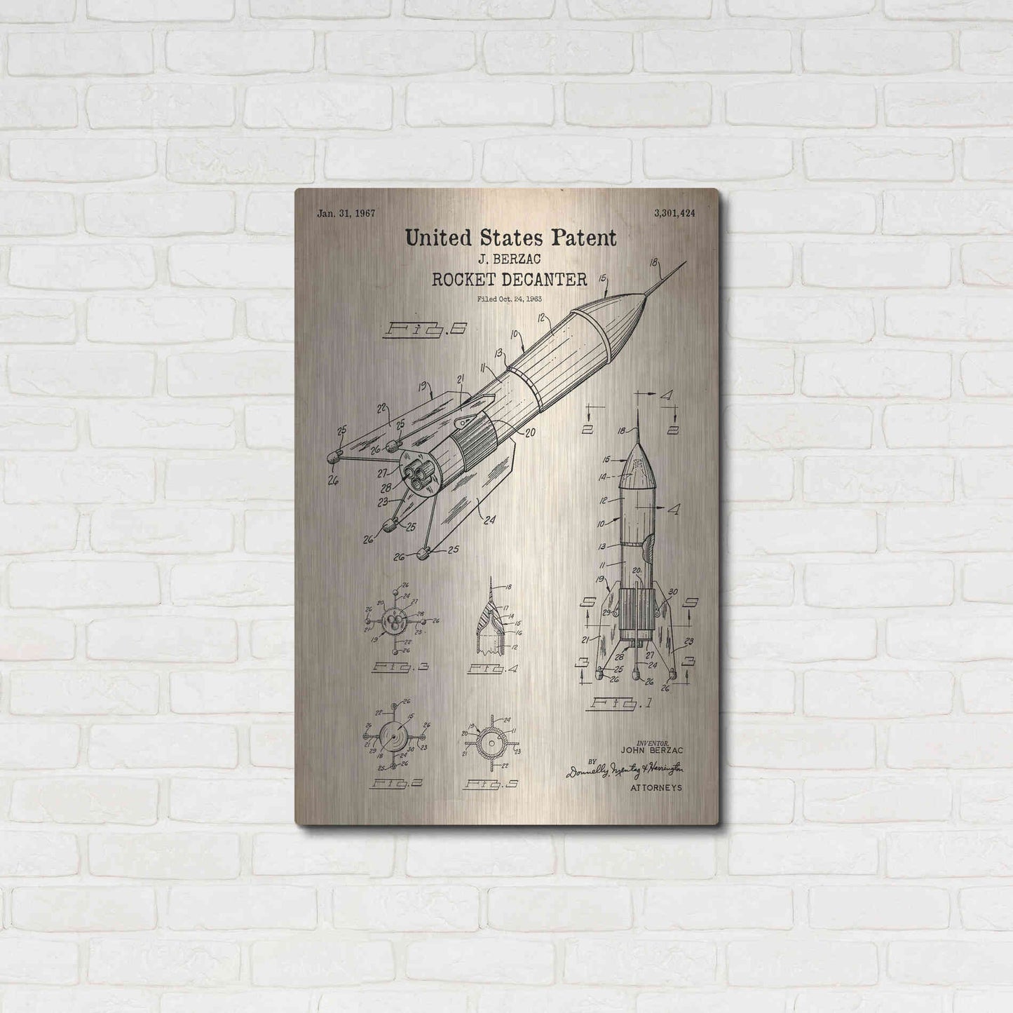 Luxe Metal Art 'Rocket Ship Blueprint Patent Parchment' Metal Wall Art,24x36