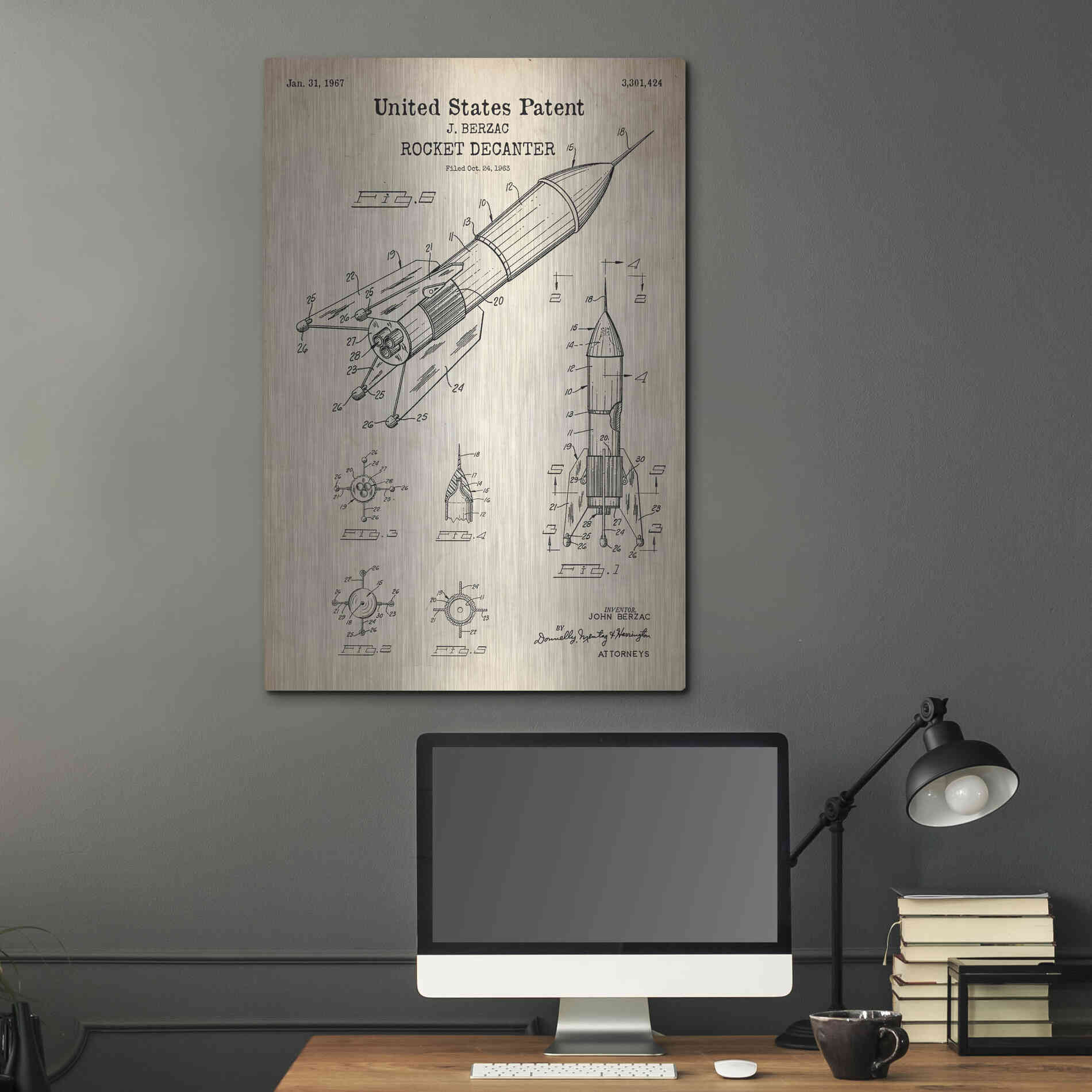 Luxe Metal Art 'Rocket Ship Blueprint Patent Parchment' Metal Wall Art,24x36