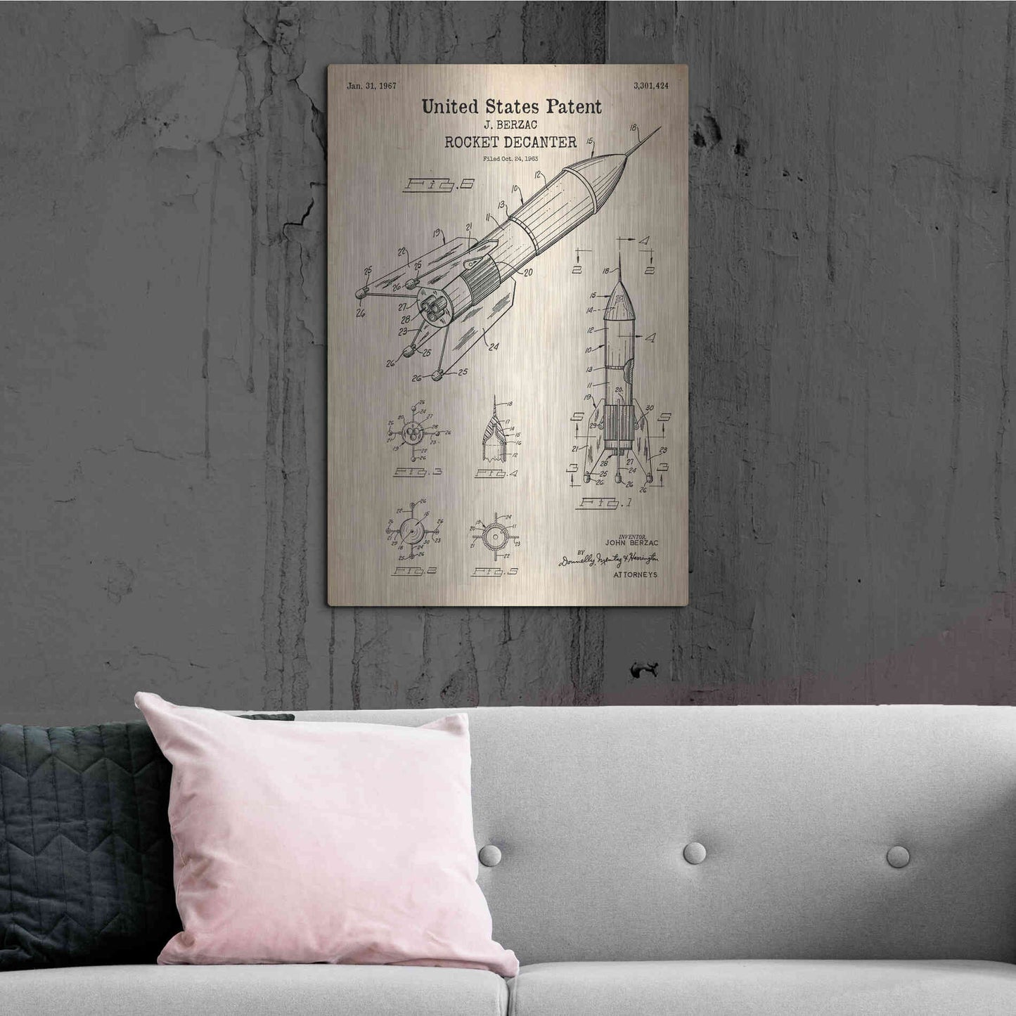 Luxe Metal Art 'Rocket Ship Blueprint Patent Parchment' Metal Wall Art,24x36