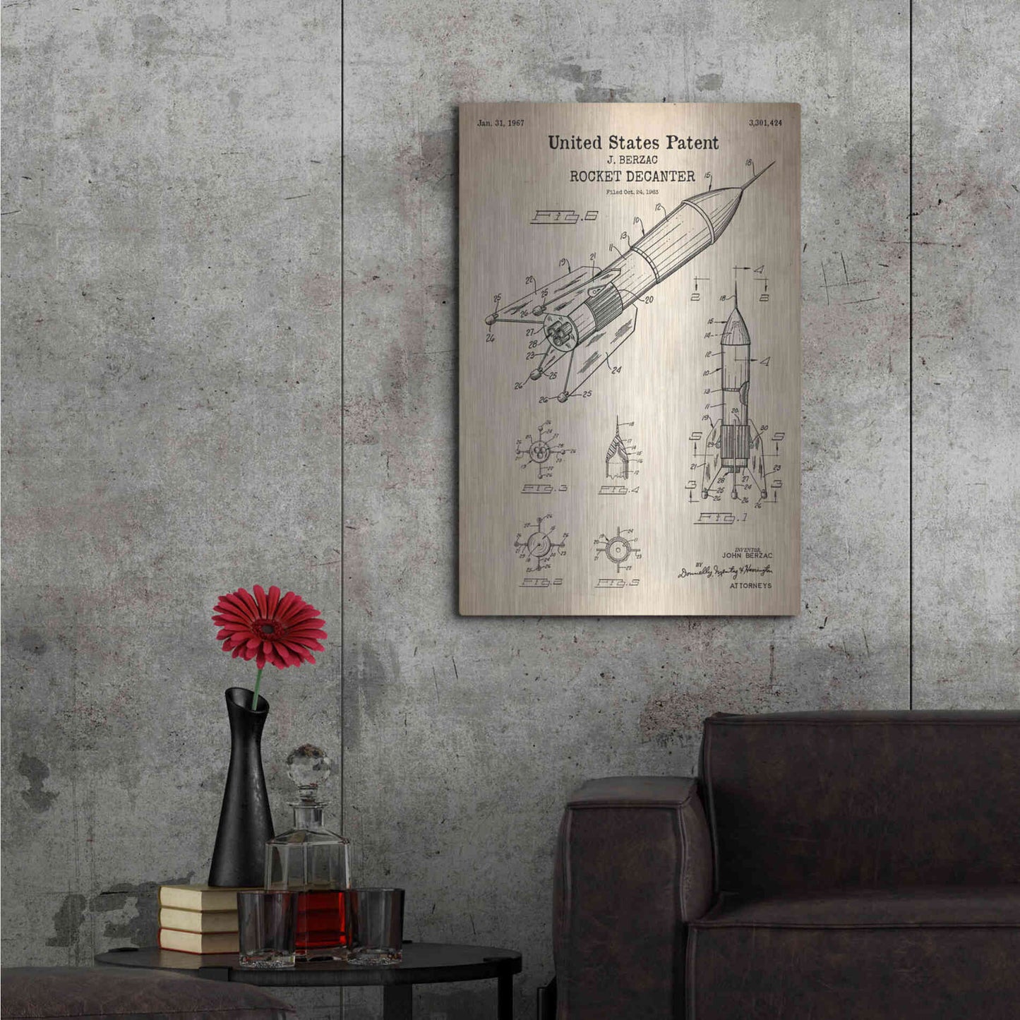 Luxe Metal Art 'Rocket Ship Blueprint Patent Parchment' Metal Wall Art,24x36