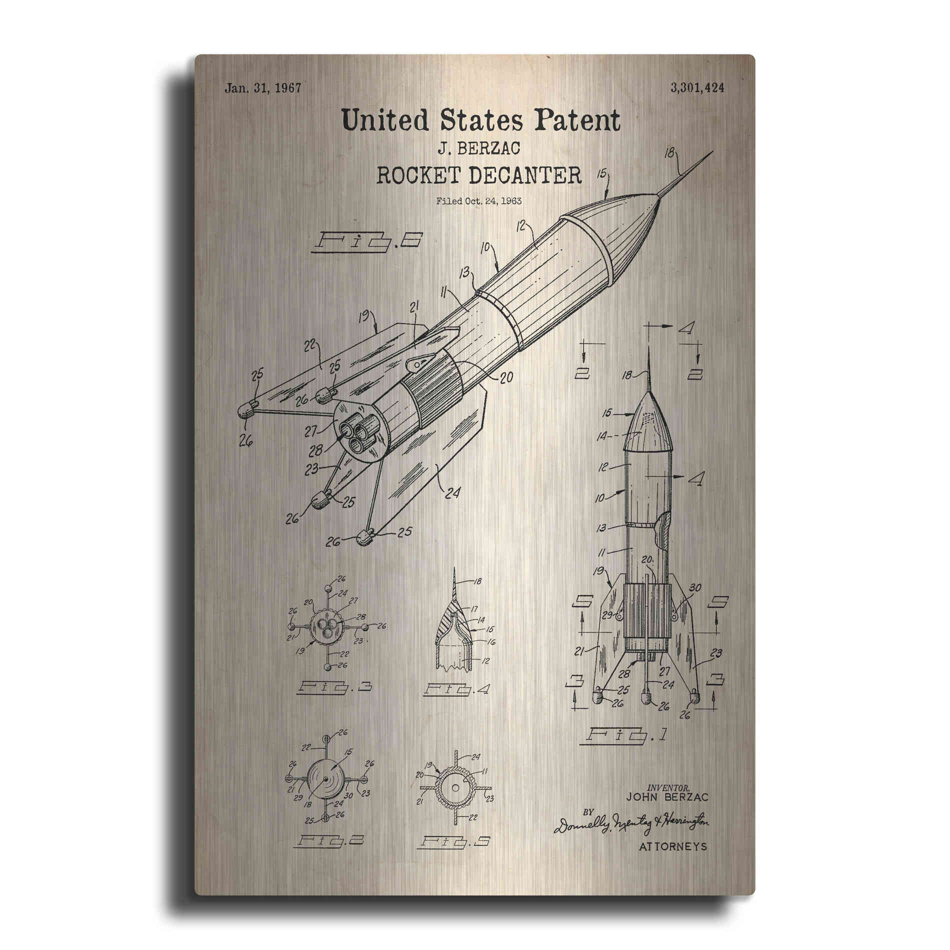 Luxe Metal Art 'Rocket Ship Blueprint Patent Parchment' Metal Wall Art