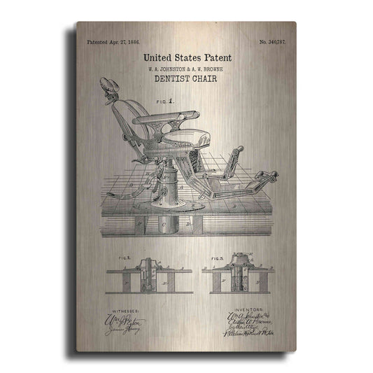 Luxe Metal Art 'Dentist Chair Blueprint Patent Parchment' Metal Wall Art