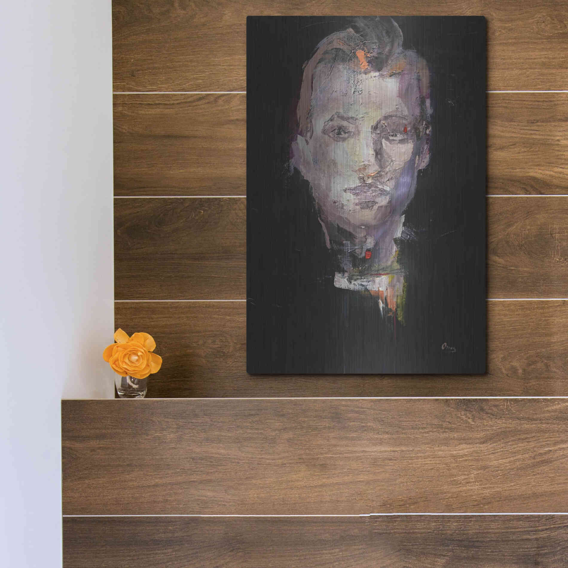 Luxe Metal Art 'Portrait 1' by Oscar Alvarez Pardo, Metal Wall Art,12x16