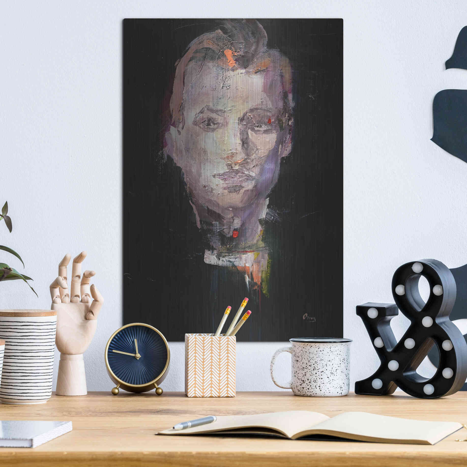 Luxe Metal Art 'Portrait 1' by Oscar Alvarez Pardo, Metal Wall Art,12x16