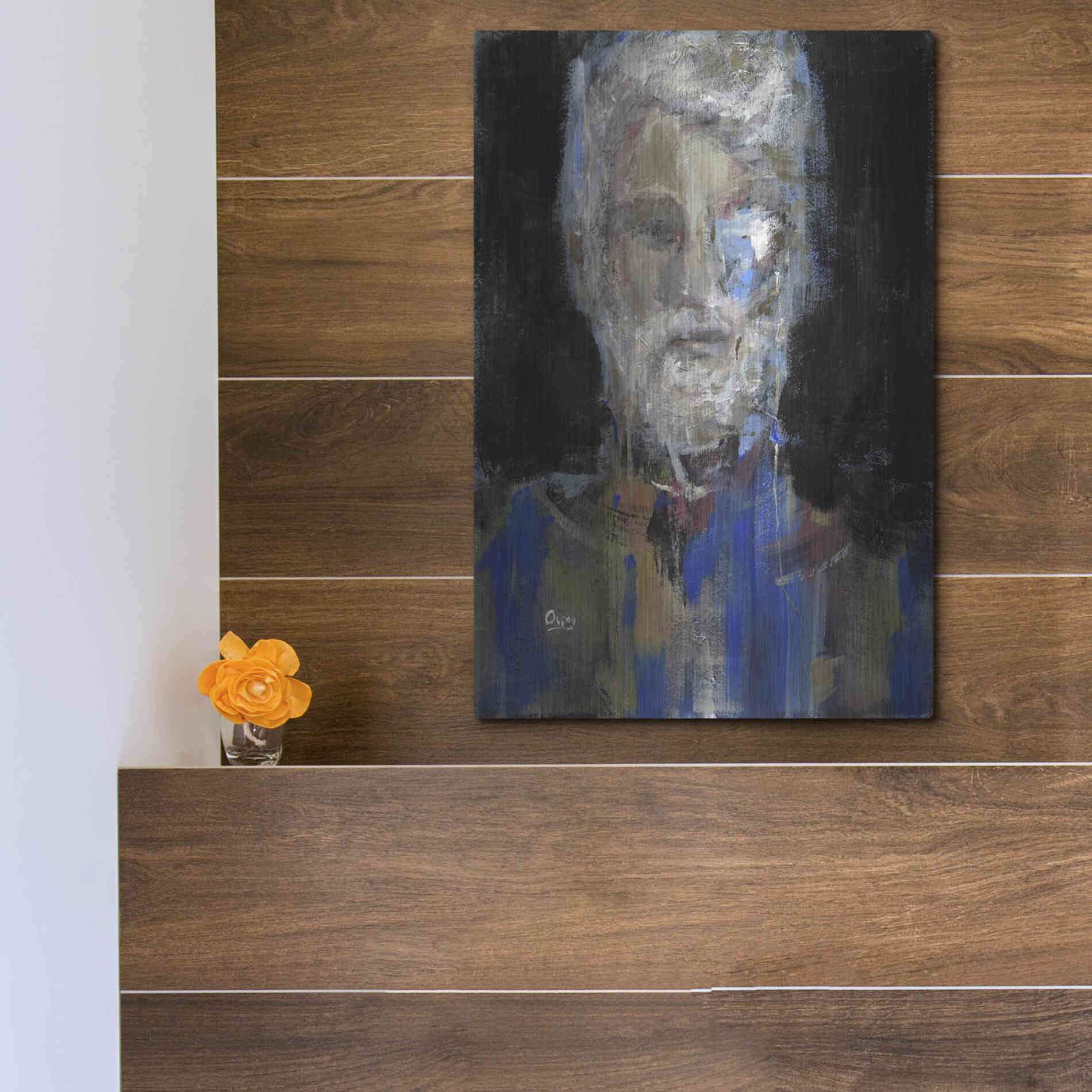 Luxe Metal Art 'Portrait 3' by Oscar Alvarez Pardo, Metal Wall Art,12x16