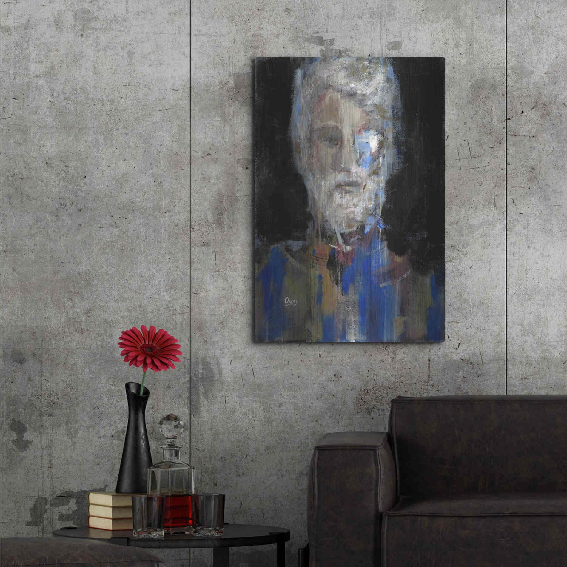 Luxe Metal Art 'Portrait 3' by Oscar Alvarez Pardo, Metal Wall Art,24x36
