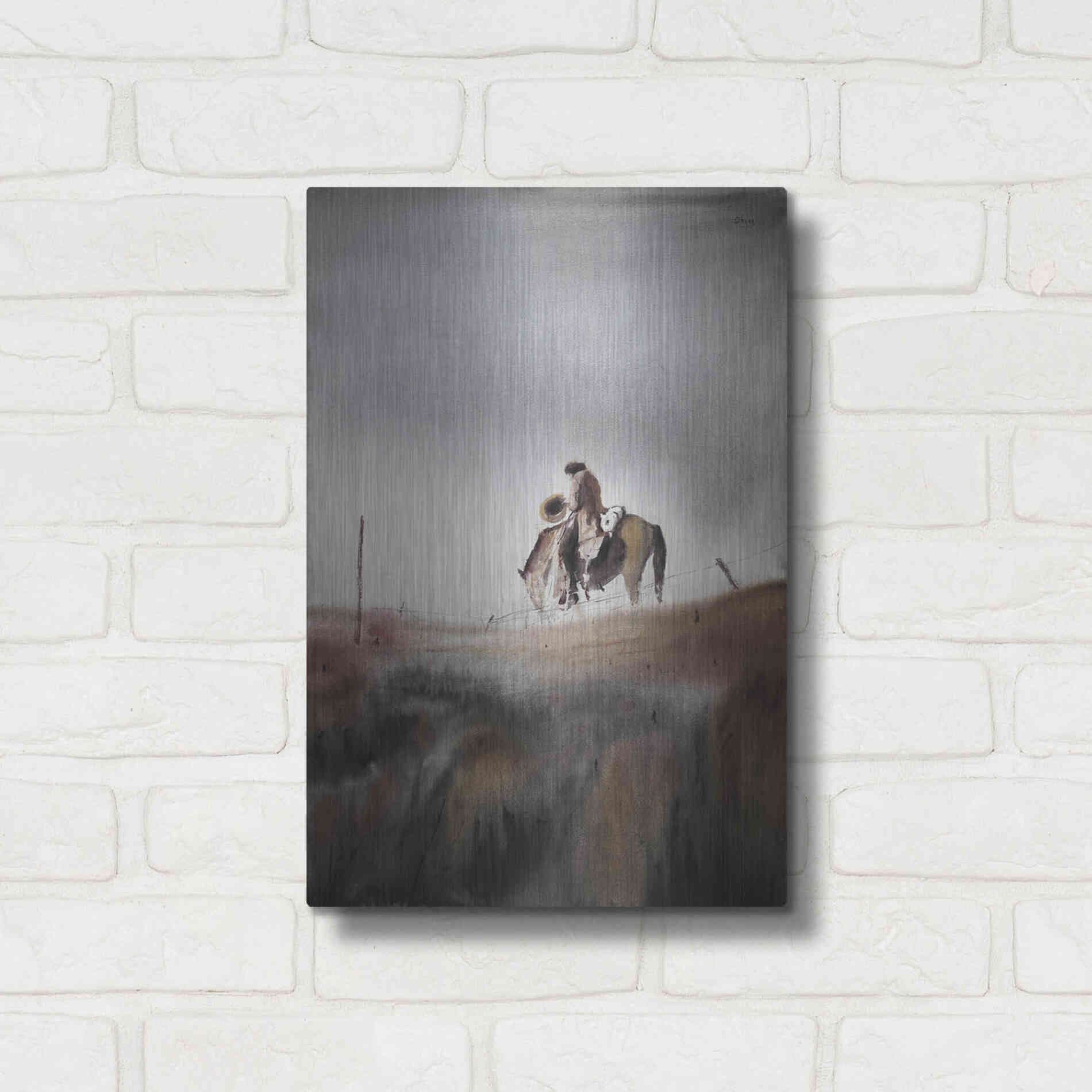 Luxe Metal Art 'Melancholy' by Oscar Alvarez Pardo, Metal Wall Art,12x16