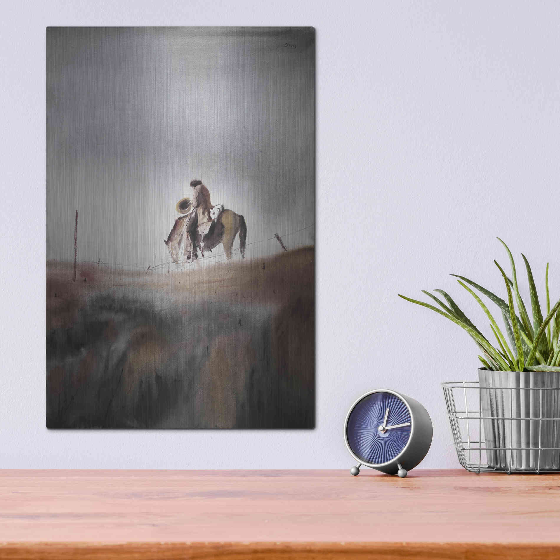 Luxe Metal Art 'Melancholy' by Oscar Alvarez Pardo, Metal Wall Art,12x16