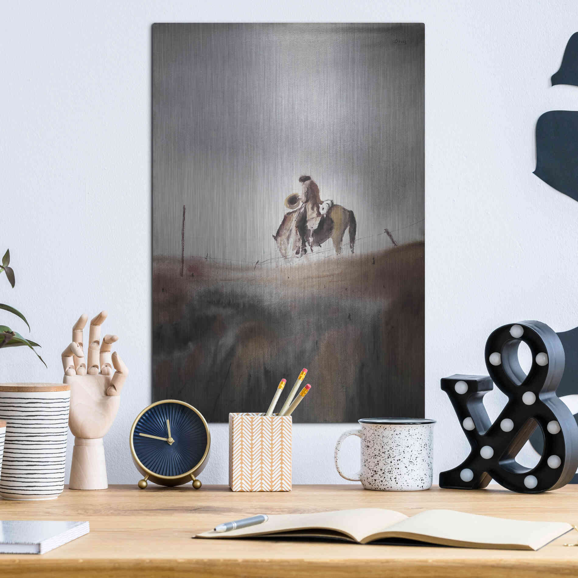 Luxe Metal Art 'Melancholy' by Oscar Alvarez Pardo, Metal Wall Art,12x16