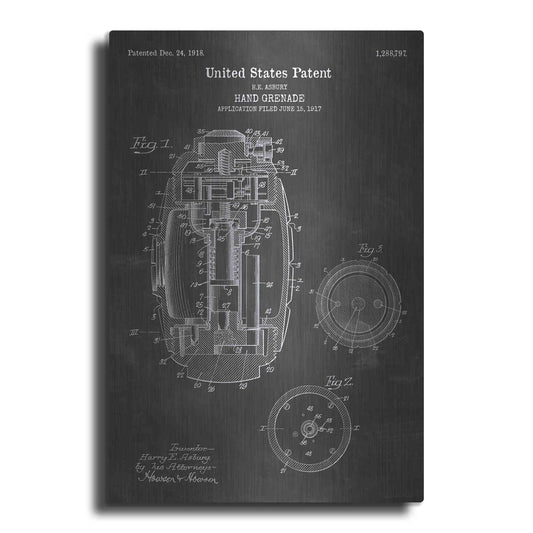 Luxe Metal Art 'Hand Grenade Blueprint Patent Chalkboard' Metal Wall Art