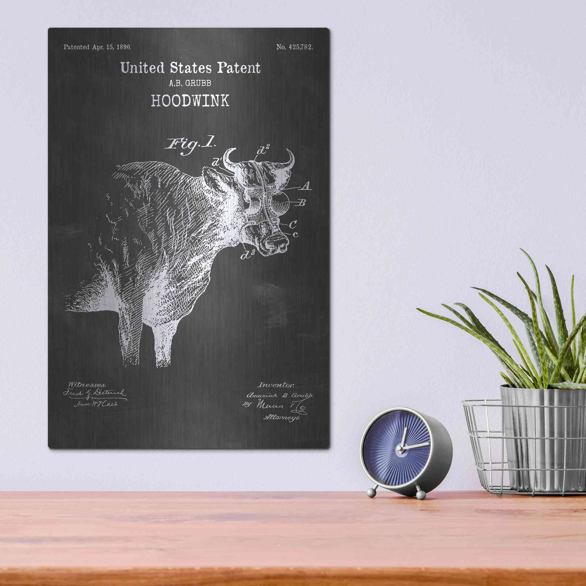 Luxe Metal Art 'Hoodwink Blueprint Patent Chalkboard' Metal Wall Art,12x16