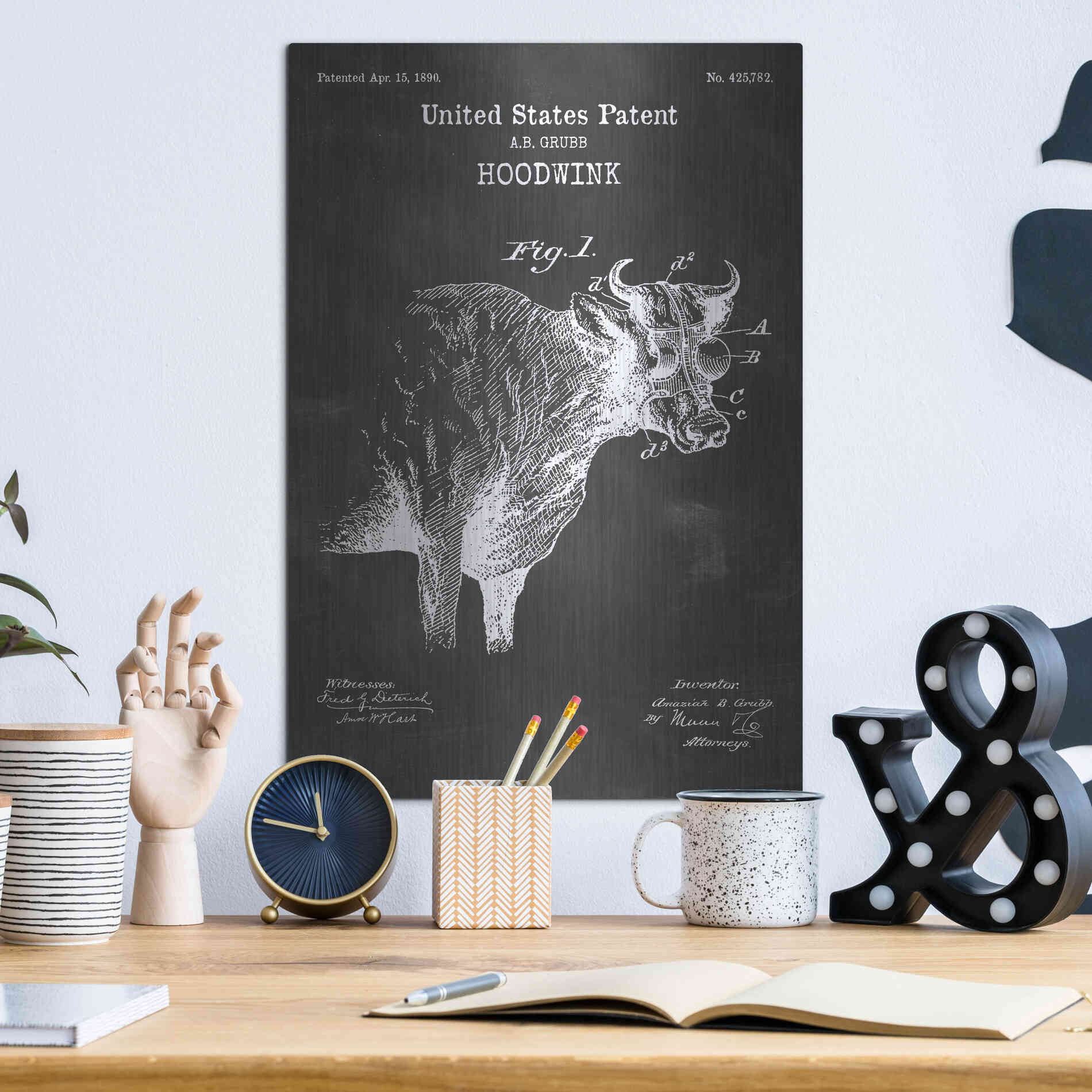 Luxe Metal Art 'Hoodwink Blueprint Patent Chalkboard' Metal Wall Art,12x16