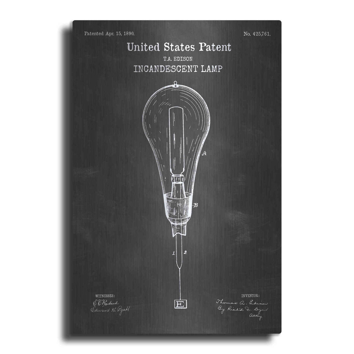 Luxe Metal Art 'Incandescent Lamp Blueprint Patent Chalkboard' Metal Wall Art