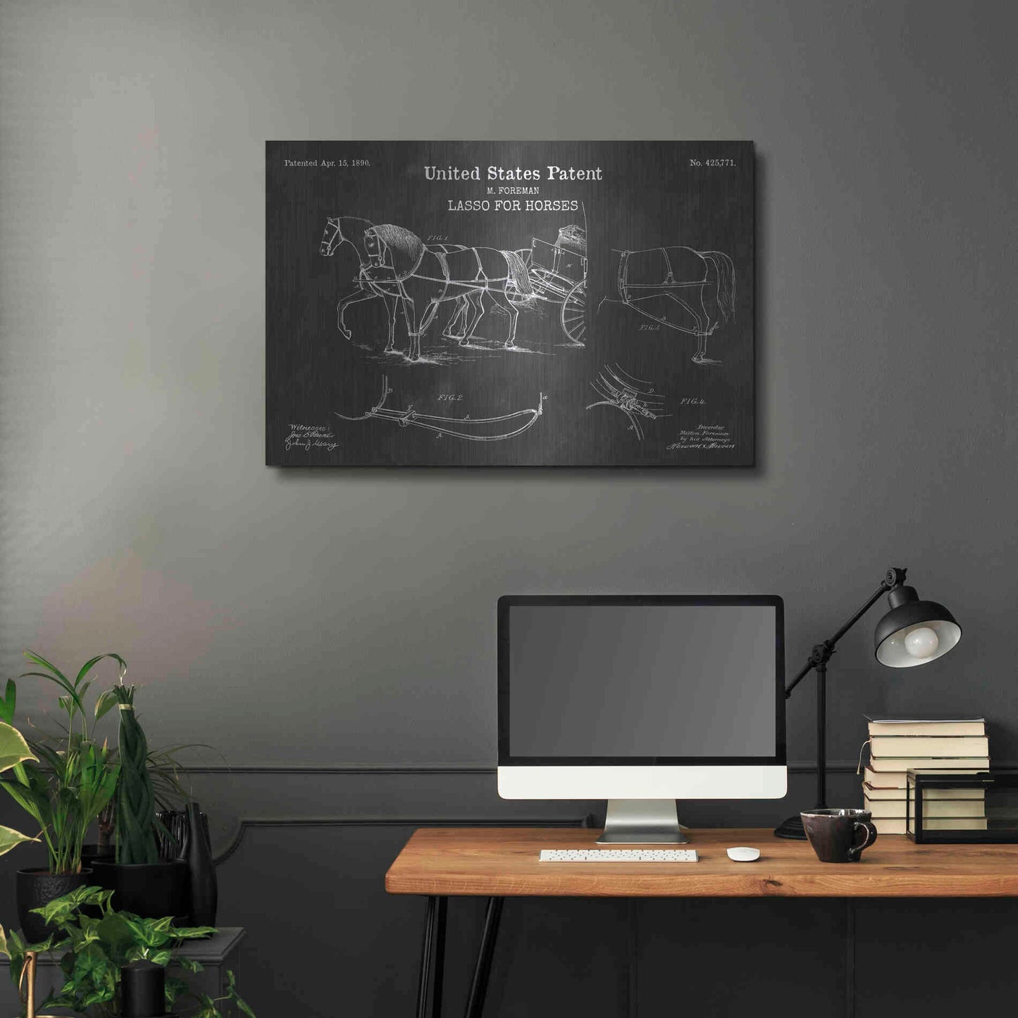 Luxe Metal Art 'Lasso for Horses Blueprint Patent Chalkboard' Metal Wall Art,36x24