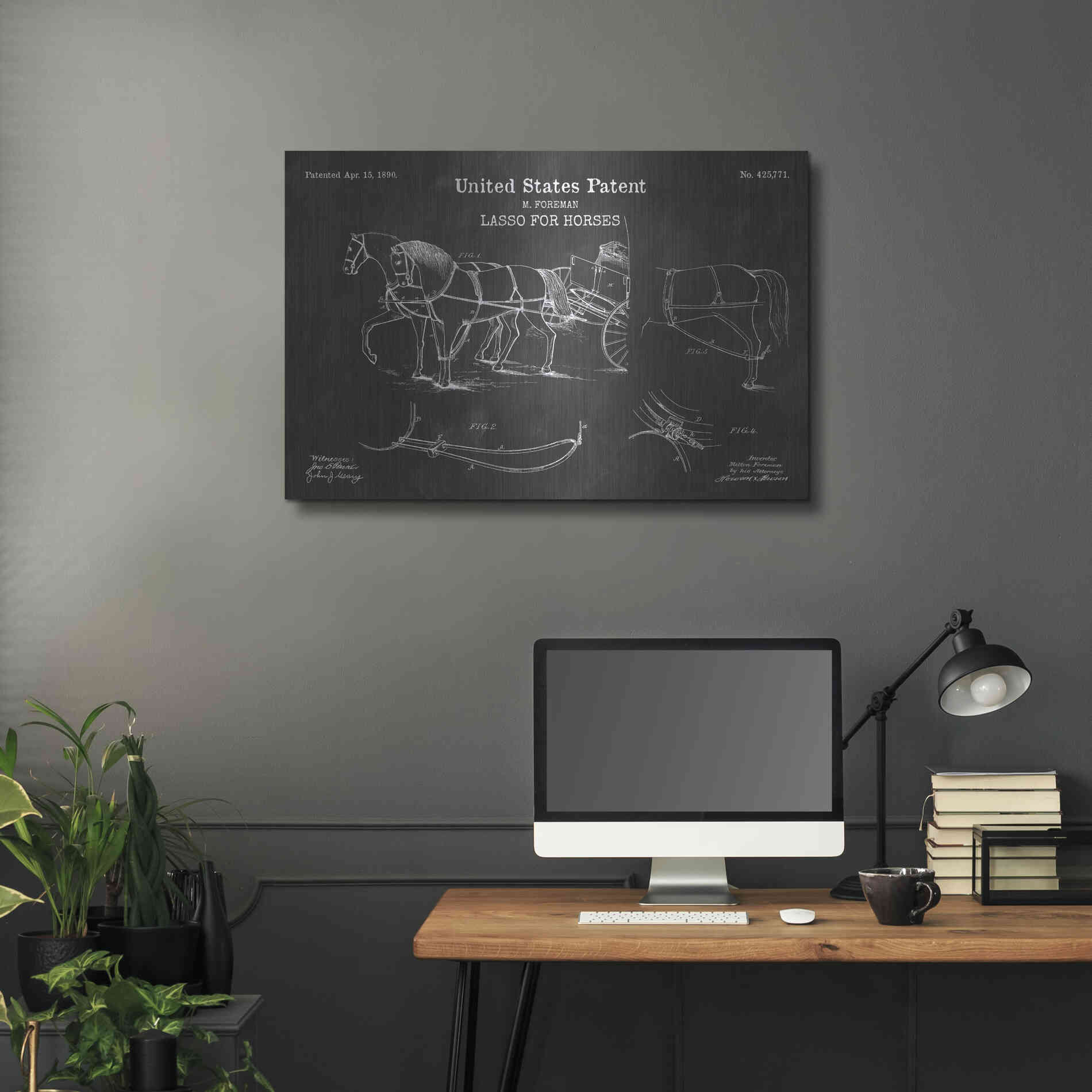 Luxe Metal Art 'Lasso for Horses Blueprint Patent Chalkboard' Metal Wall Art,36x24