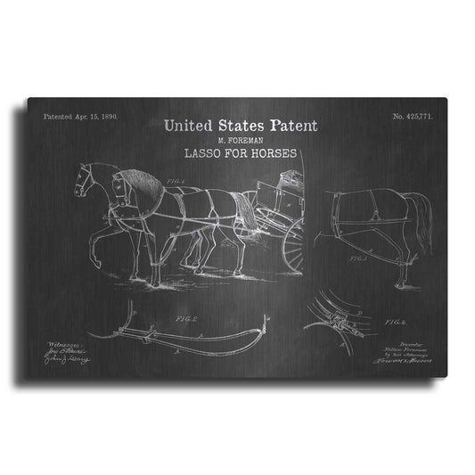 Luxe Metal Art 'Lasso for Horses Blueprint Patent Chalkboard' Metal Wall Art