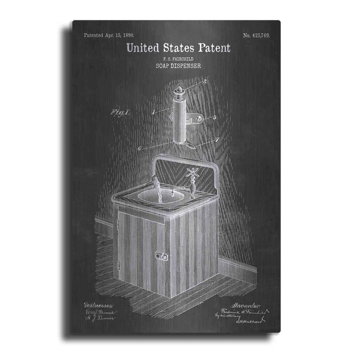 Luxe Metal Art 'Soap Dispenser Blueprint Patent Chalkboard' Metal Wall Art