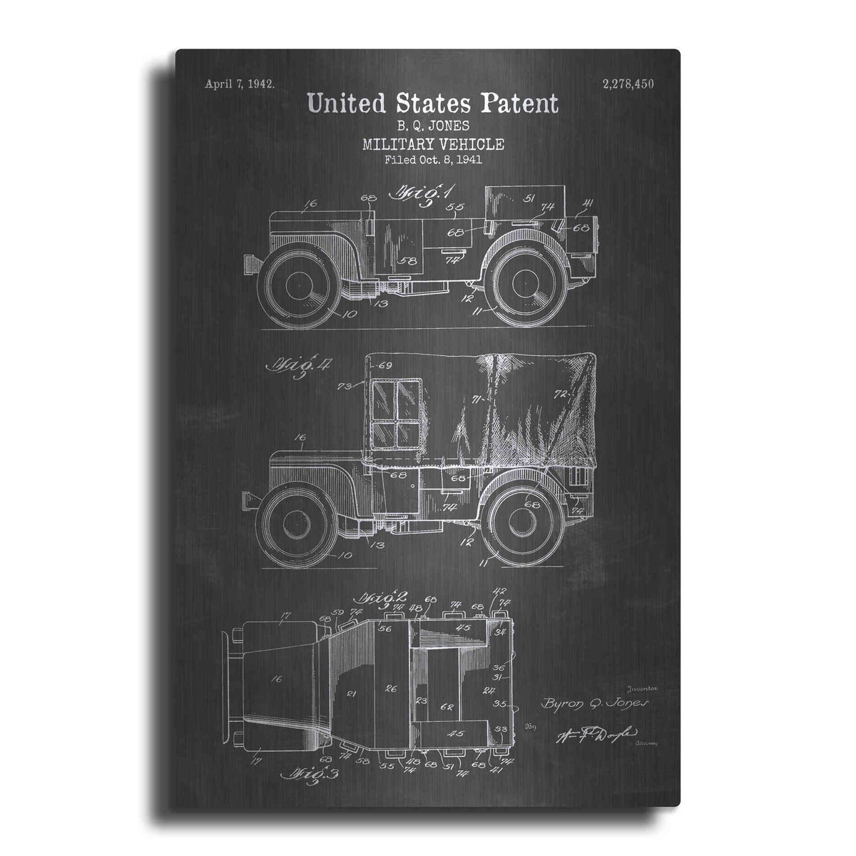 Luxe Metal Art 'Military Vehicle Blueprint Patent Chalkboard' Metal Wall Art
