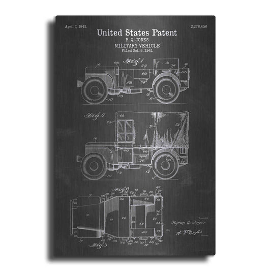 Luxe Metal Art 'Military Vehicle Blueprint Patent Chalkboard' Metal Wall Art