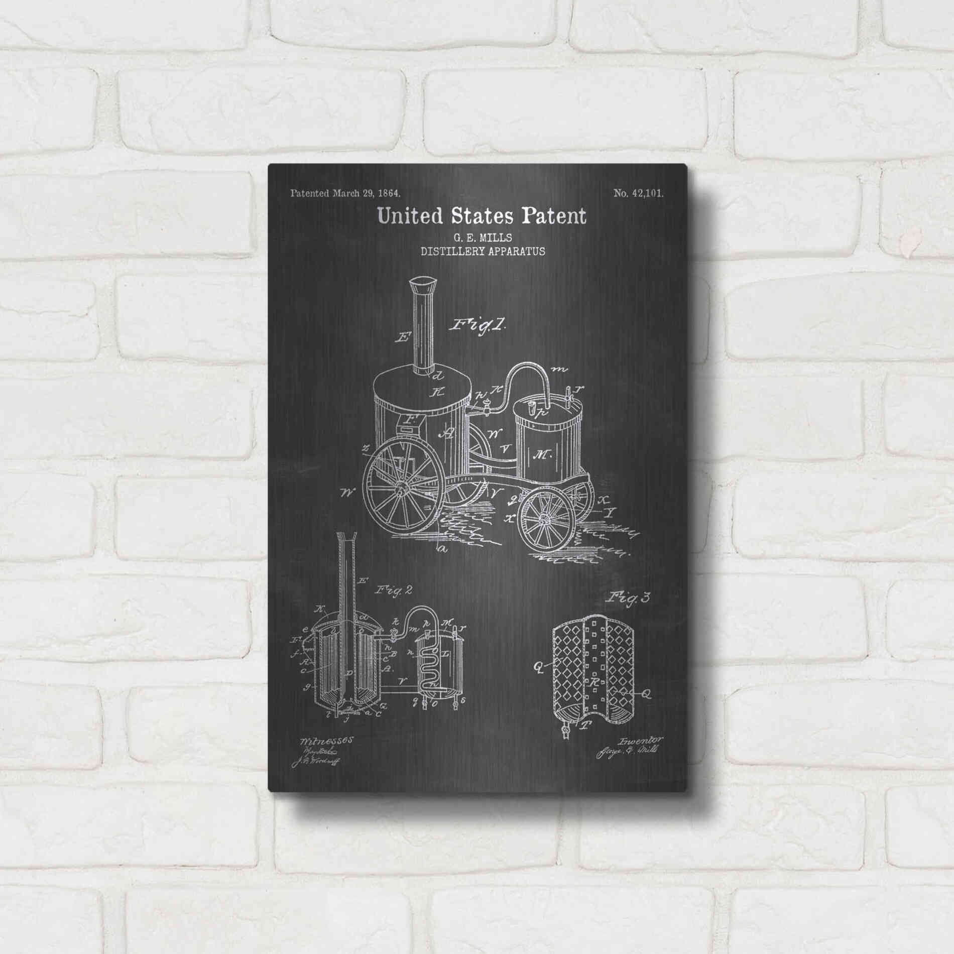 Luxe Metal Art 'Distillery Apparatus Blueprint Patent Chalkboard' Metal Wall Art,12x16
