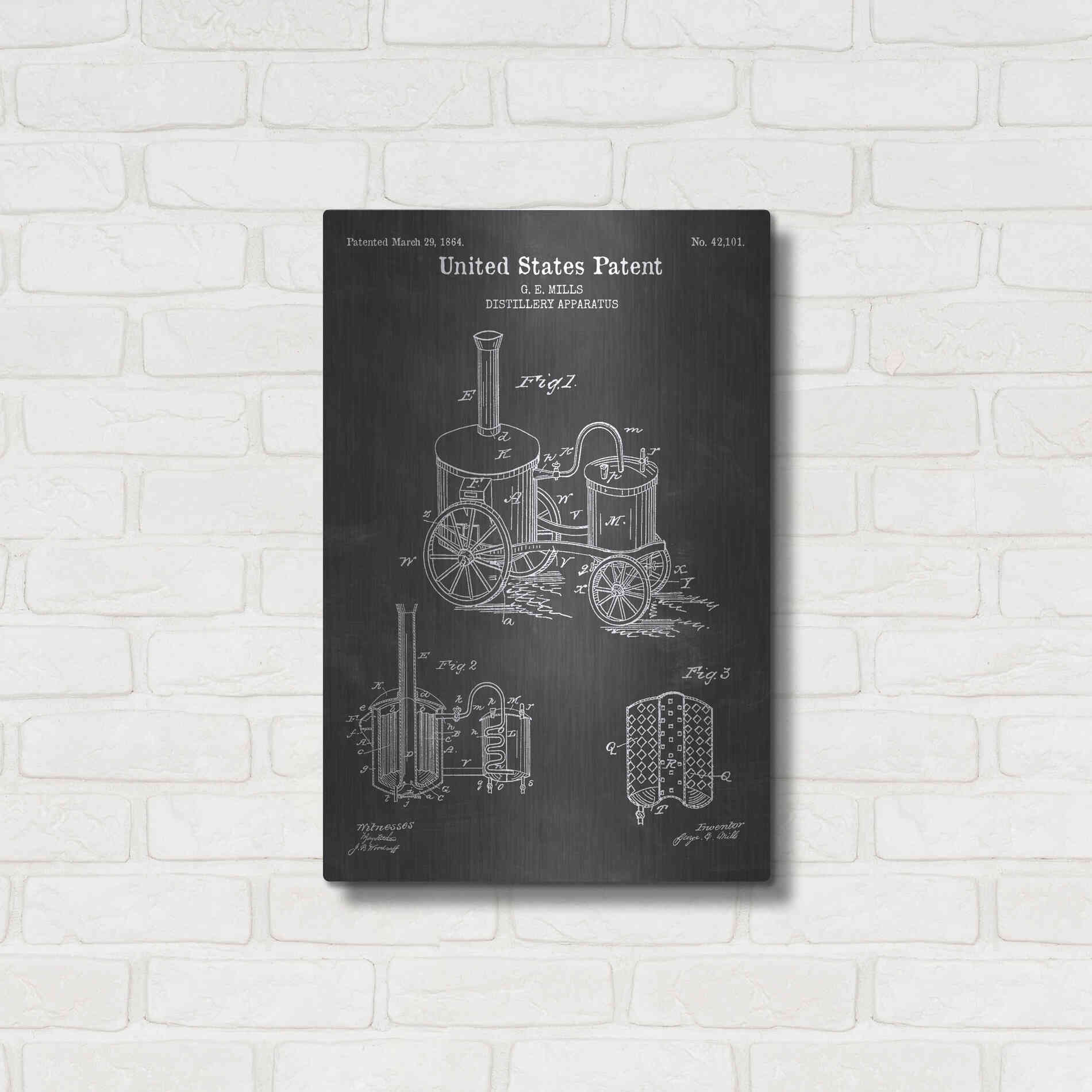 Luxe Metal Art 'Distillery Apparatus Blueprint Patent Chalkboard' Metal Wall Art,16x24