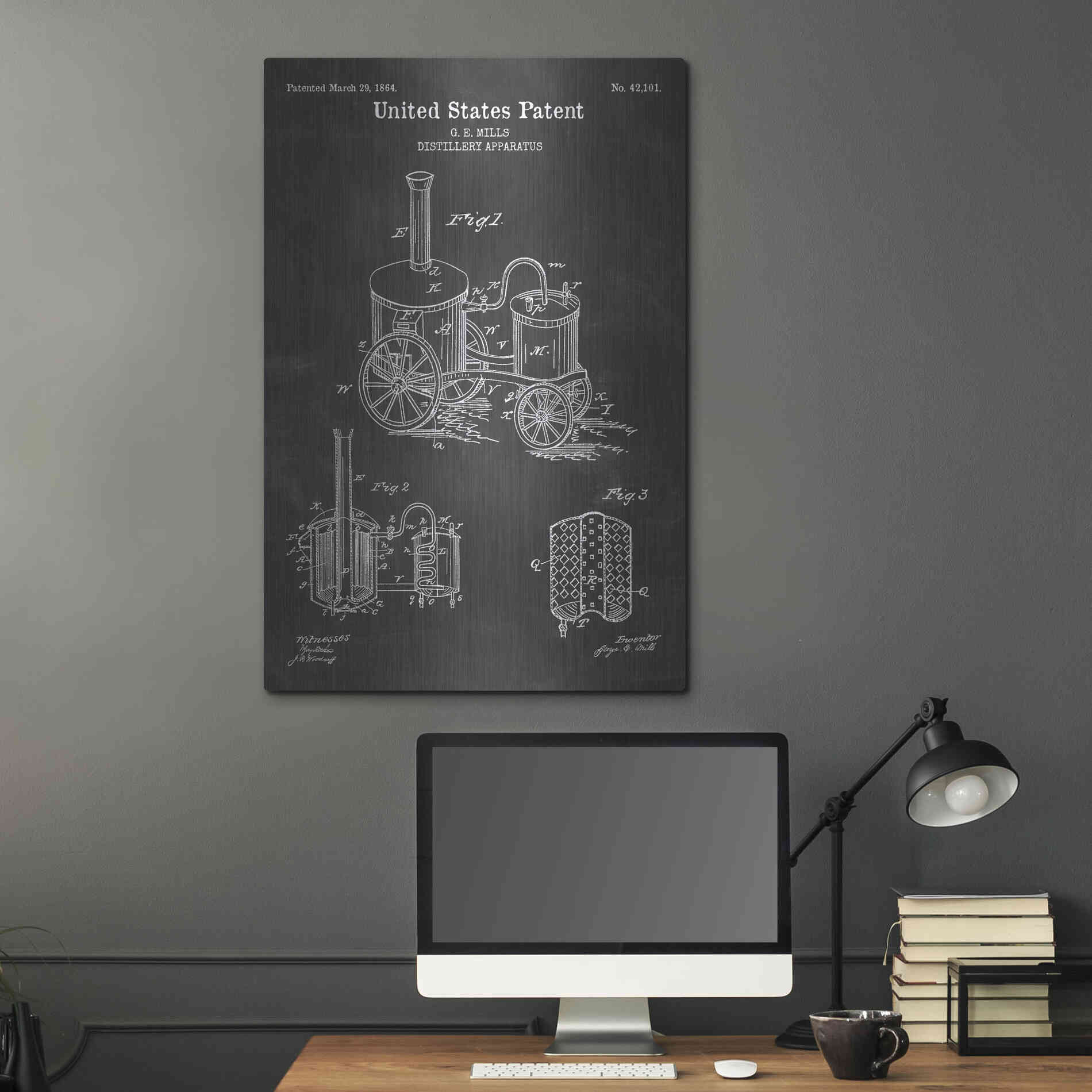 Luxe Metal Art 'Distillery Apparatus Blueprint Patent Chalkboard' Metal Wall Art,24x36