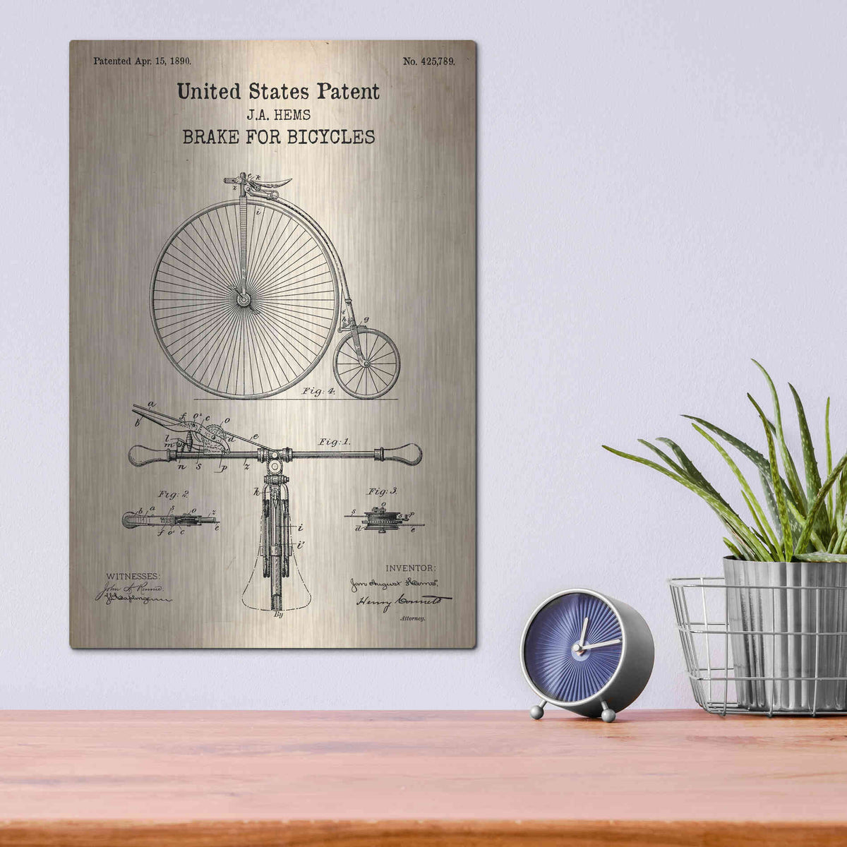 Luxe Metal Art 'Brake for Vintage Bicycle Blueprint Patent Parchment' Metal Wall Art,12x16