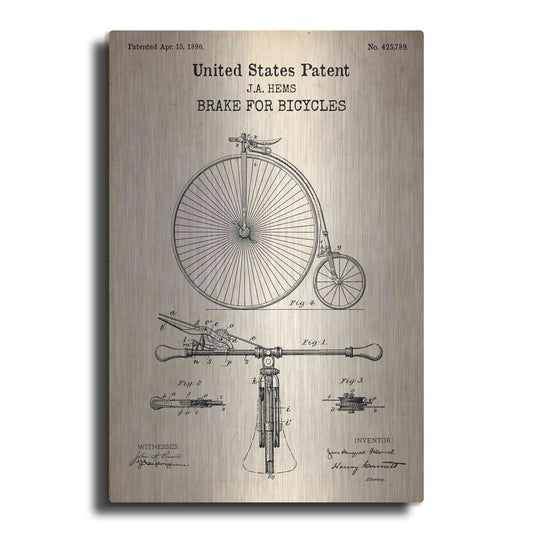 Luxe Metal Art 'Brake for Vintage Bicycle Blueprint Patent Parchment' Metal Wall Art