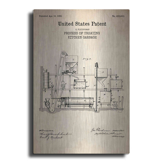 Luxe Metal Art 'Kitchen Garbage Blueprint Patent Parchment' Metal Wall Art