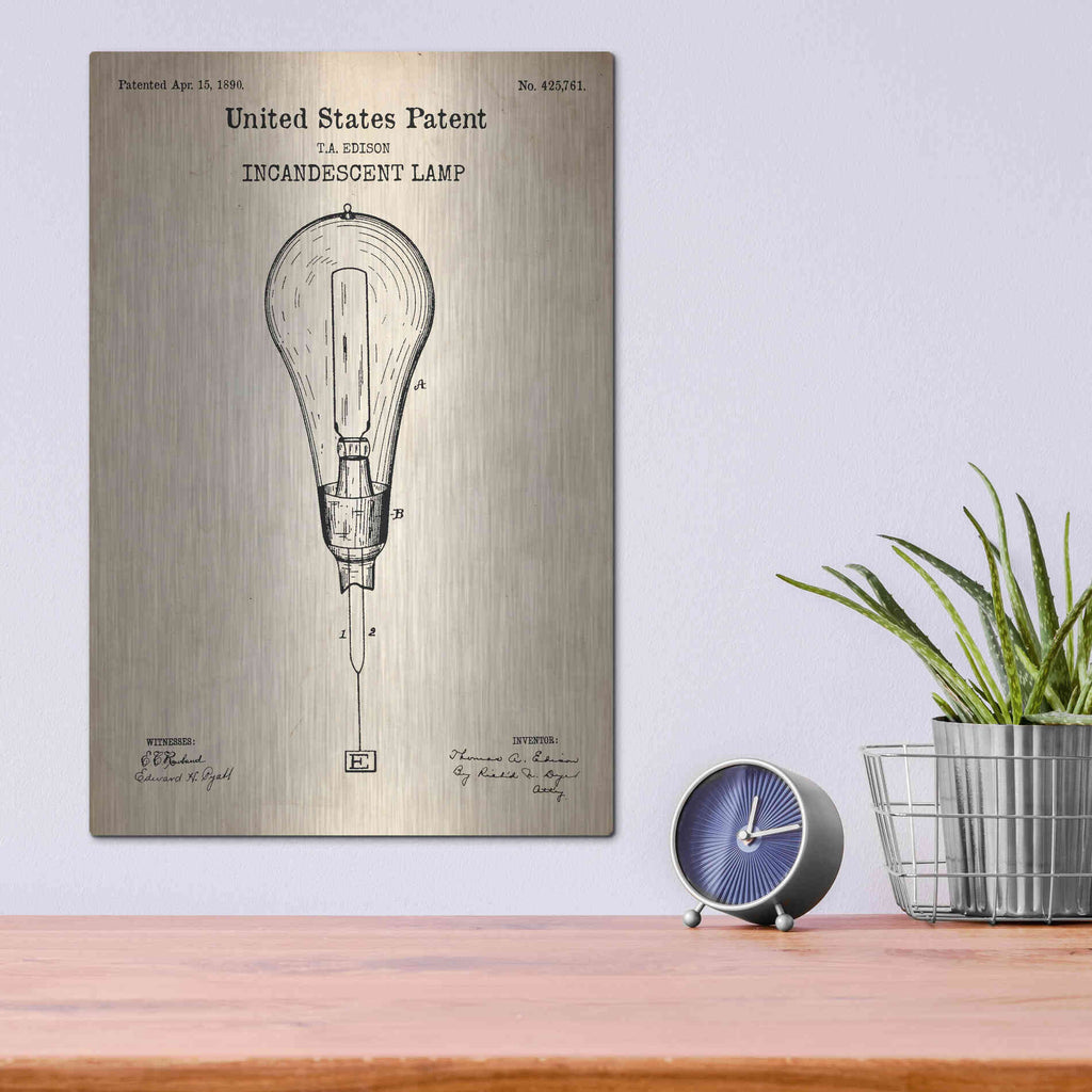 Luxe Metal Art 'Incandescent Lamp Blueprint Patent Parchment' Metal Wall Art,12x16