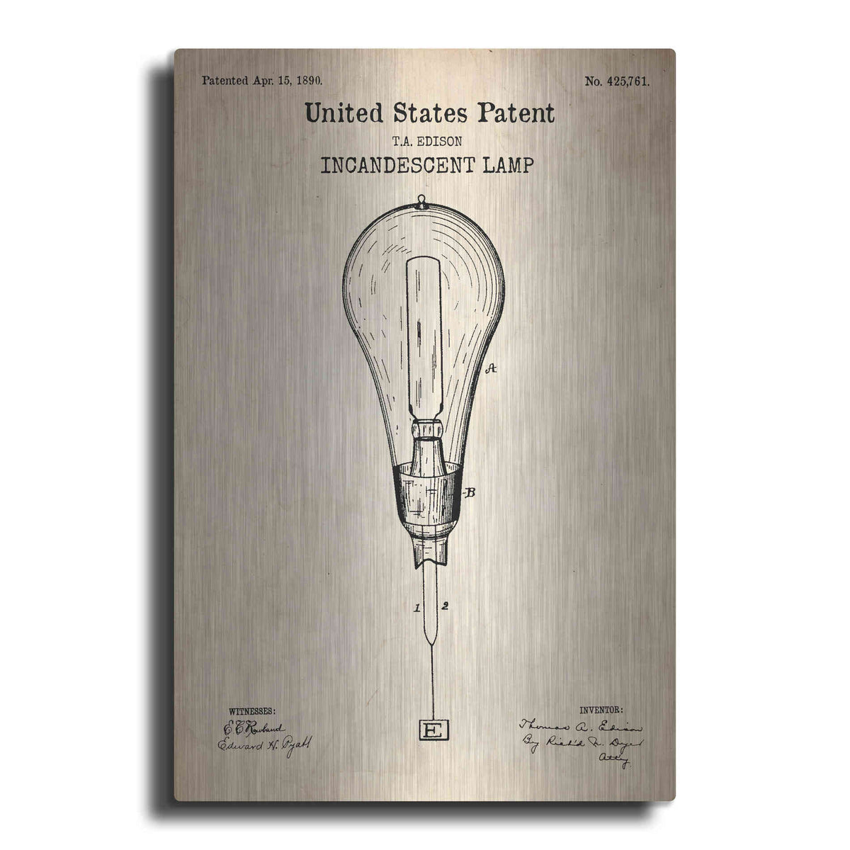 Luxe Metal Art 'Incandescent Lamp Blueprint Patent Parchment' Metal Wall Art