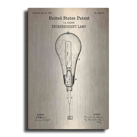 Luxe Metal Art 'Incandescent Lamp Blueprint Patent Parchment' Metal Wall Art