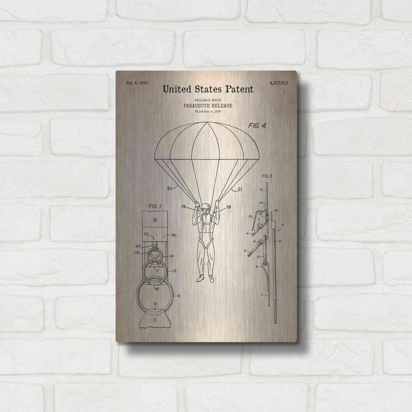 Luxe Metal Art 'Parachute Release Blueprint Patent Parchment' Metal Wall Art,12x16
