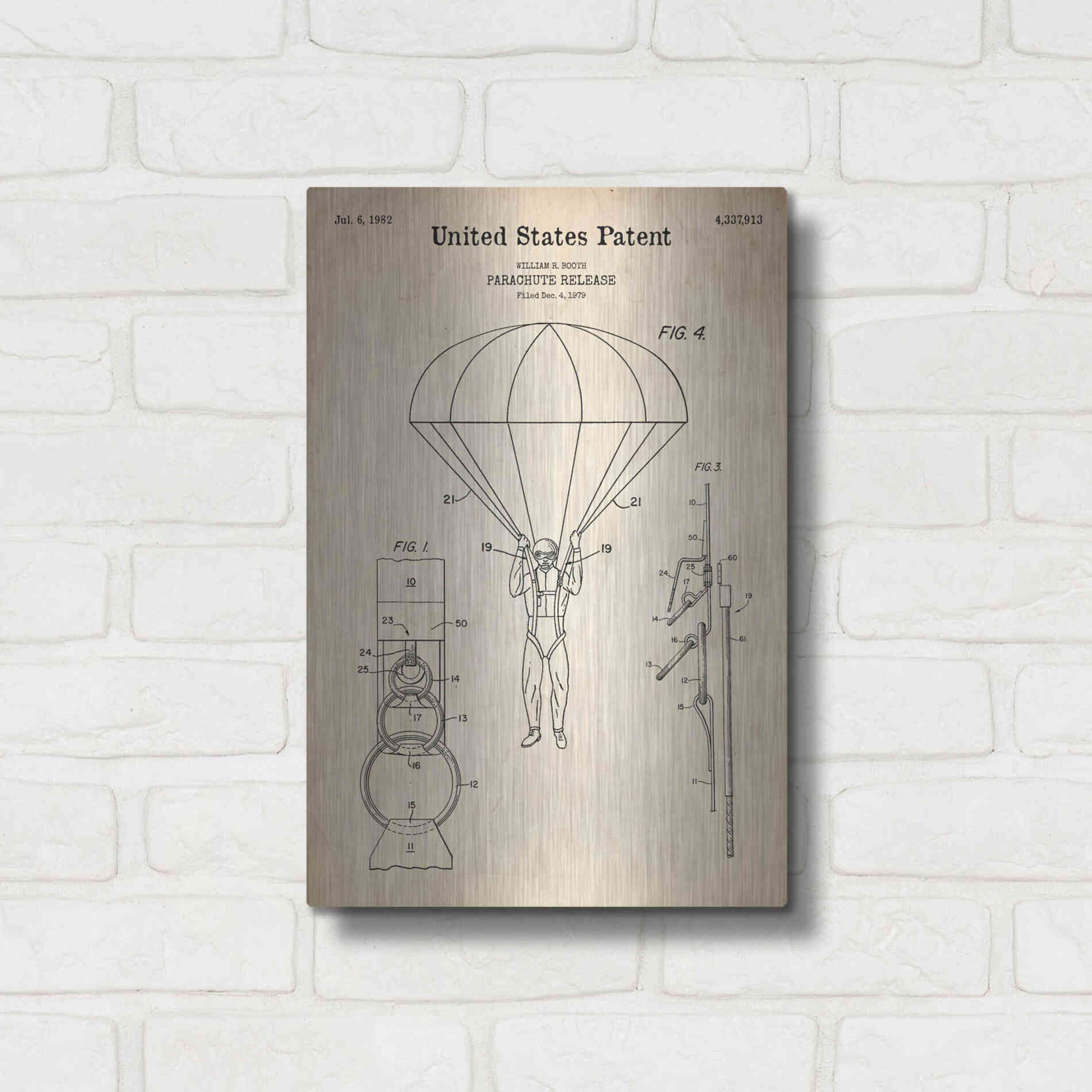 Luxe Metal Art 'Parachute Release Blueprint Patent Parchment' Metal Wall Art,12x16
