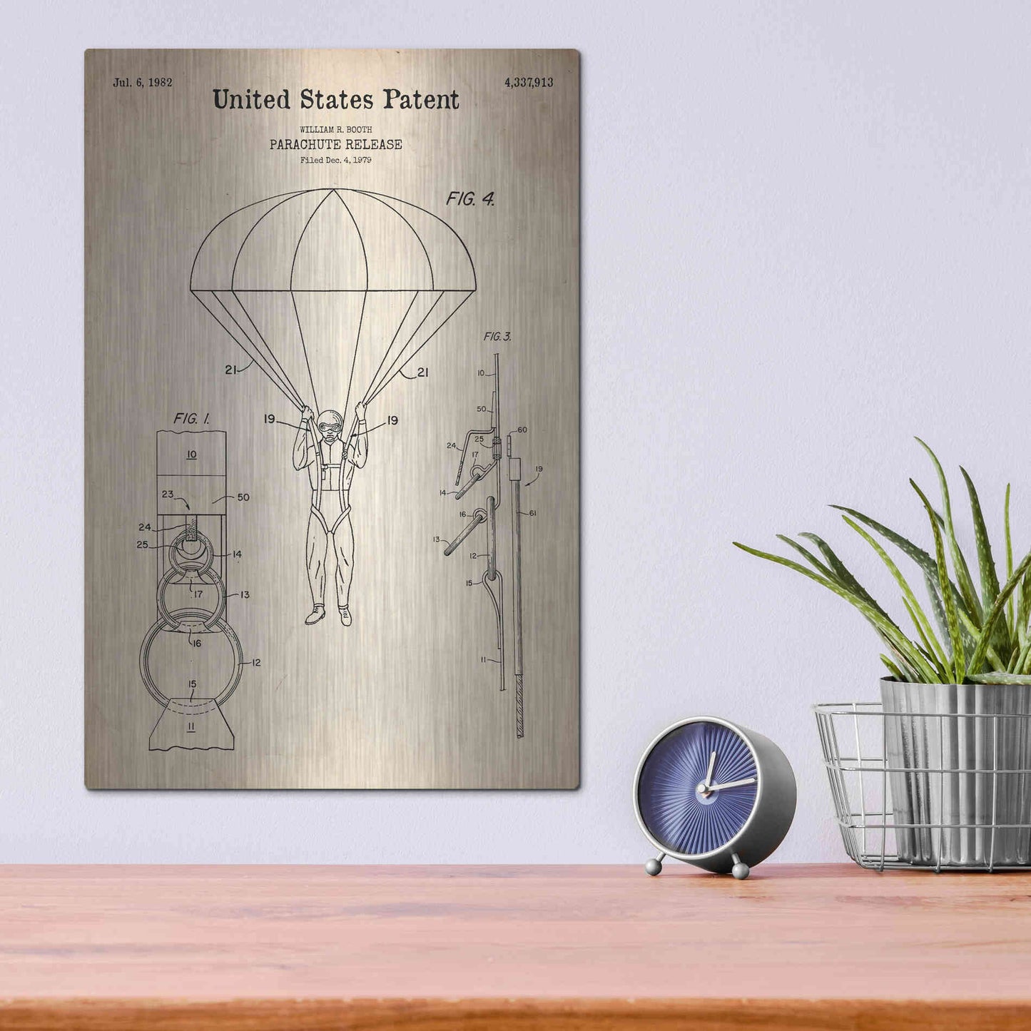 Luxe Metal Art 'Parachute Release Blueprint Patent Parchment' Metal Wall Art,12x16