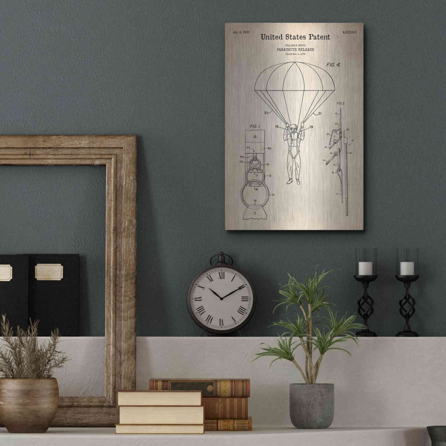 Luxe Metal Art 'Parachute Release Blueprint Patent Parchment' Metal Wall Art,12x16