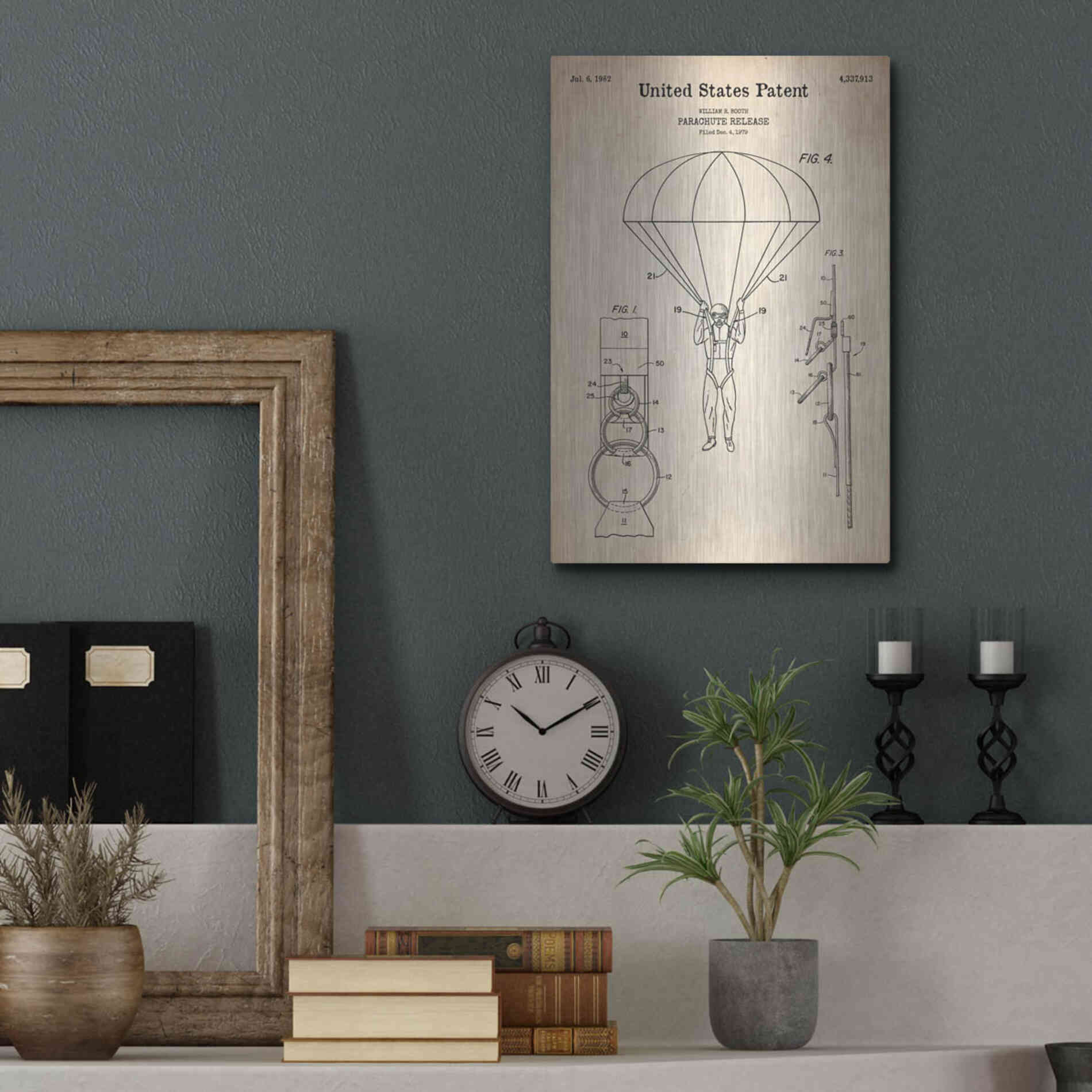 Luxe Metal Art 'Parachute Release Blueprint Patent Parchment' Metal Wall Art,12x16