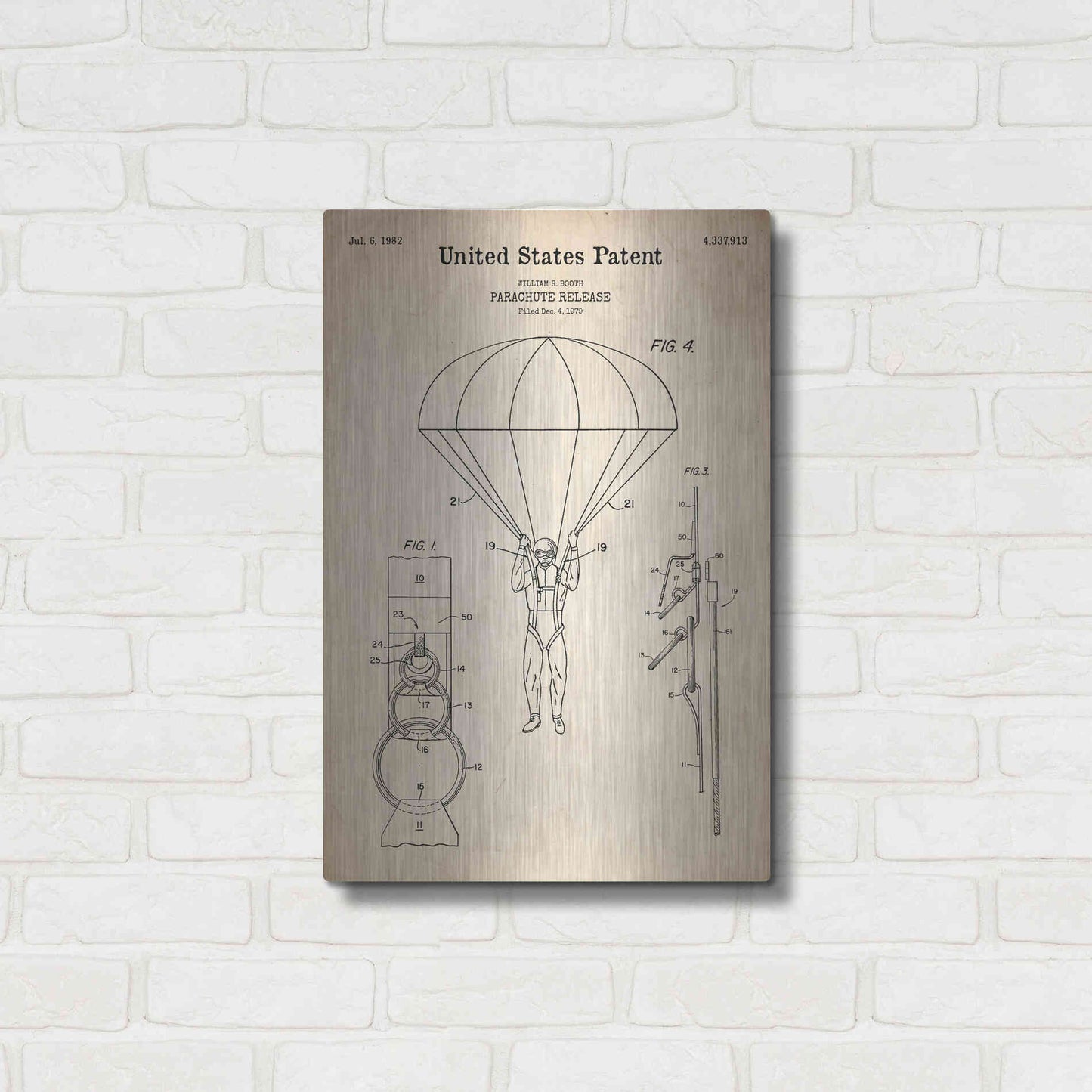 Luxe Metal Art 'Parachute Release Blueprint Patent Parchment' Metal Wall Art,16x24